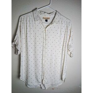 Universal Thread Women's Small Ivory Rust Print Button Front Rayon Blouse